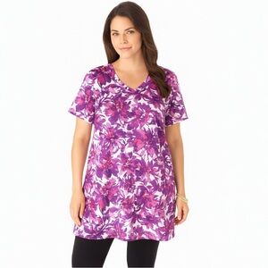 *NWOT* Roaman’s V Neck Purple Floral Tunic - Size 1X (22/24)